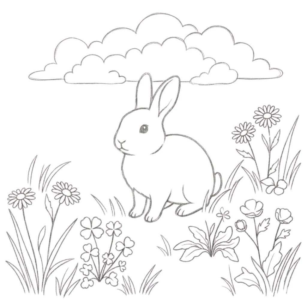 Bunny in the Grass Drawing