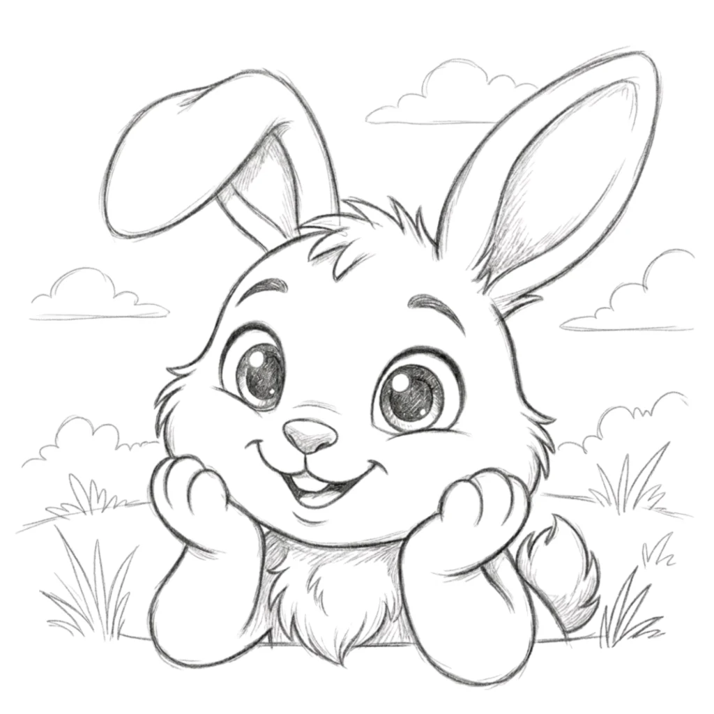 Cartoon Bunny with Big Eyes Drawing