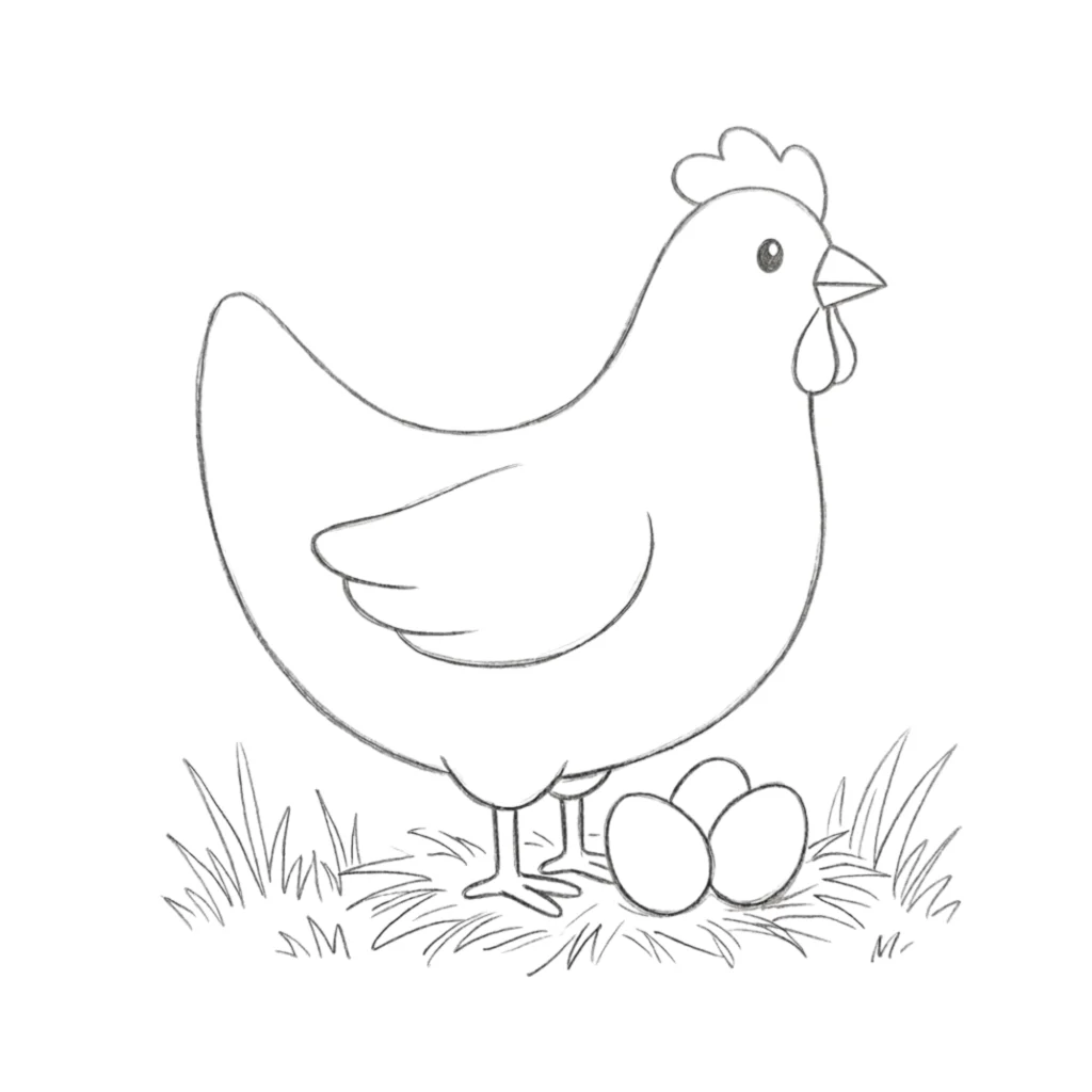 Chicken with Eggs Drawing