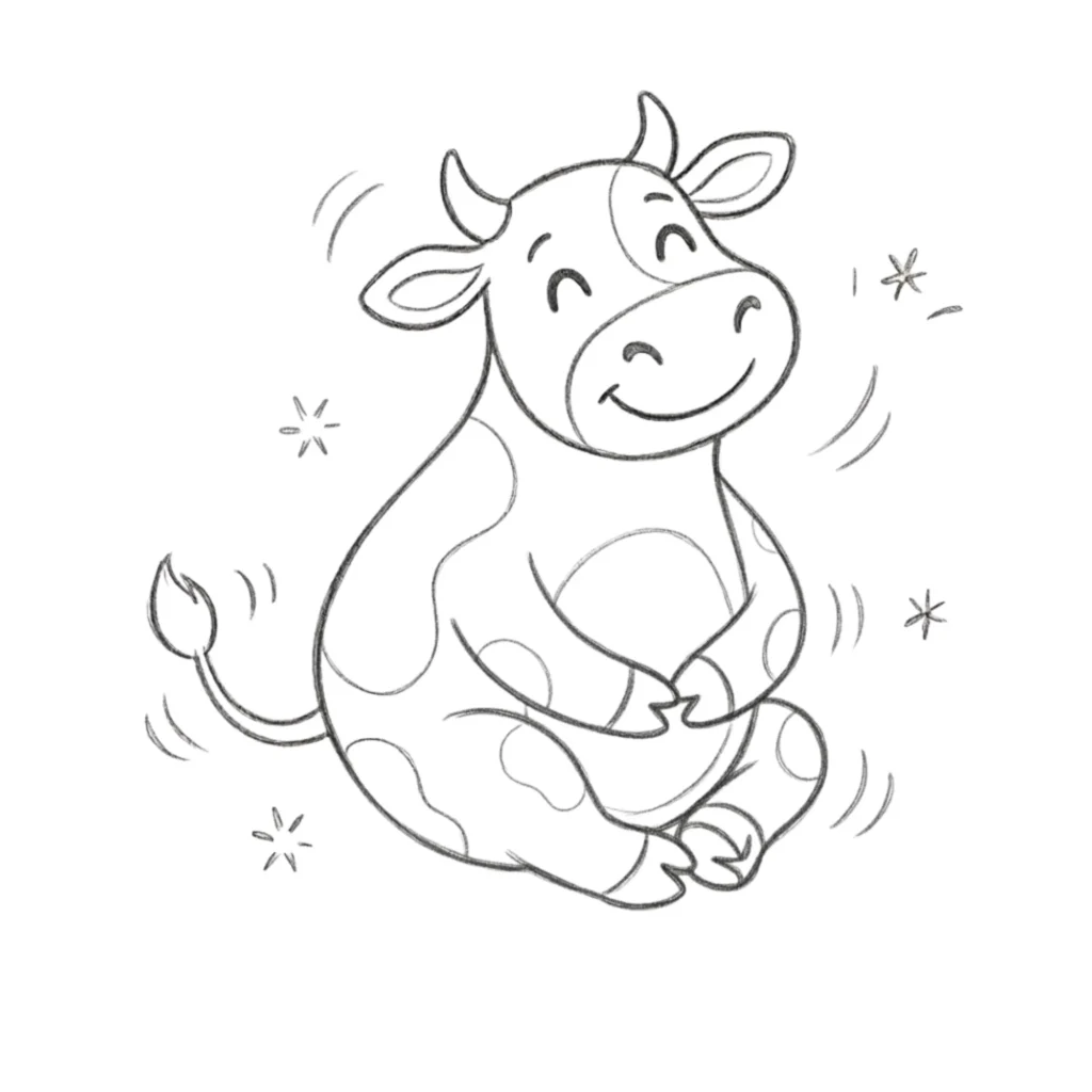 Cute Baby Cow Sitting on Grass
