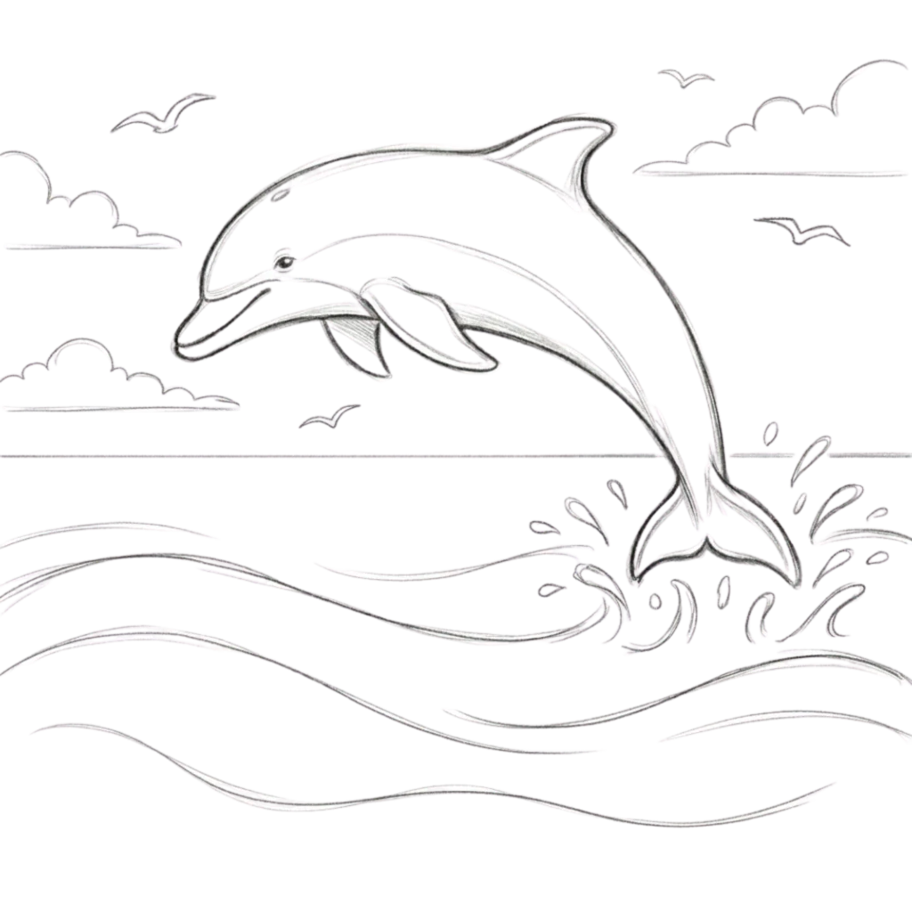 Dolphin Jumping Drawing