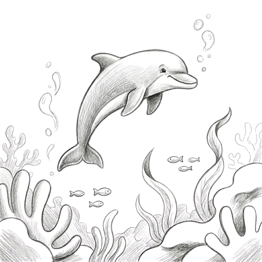 Dolphin in Water Drawing