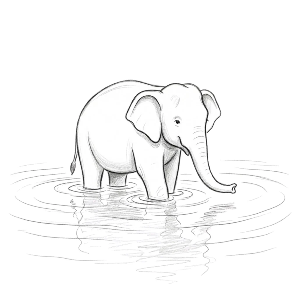 Elephant in Water Drawing