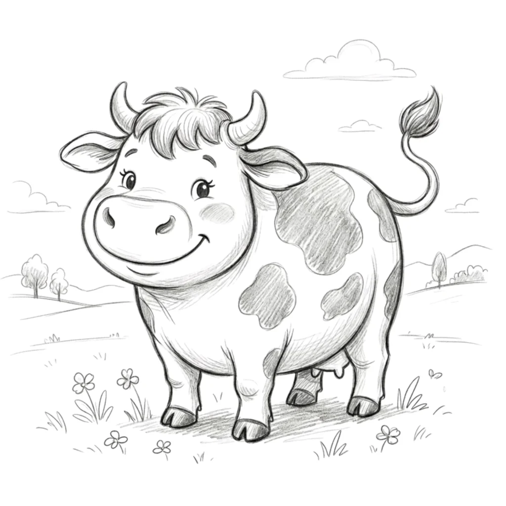 Farm Cow Near a Barn