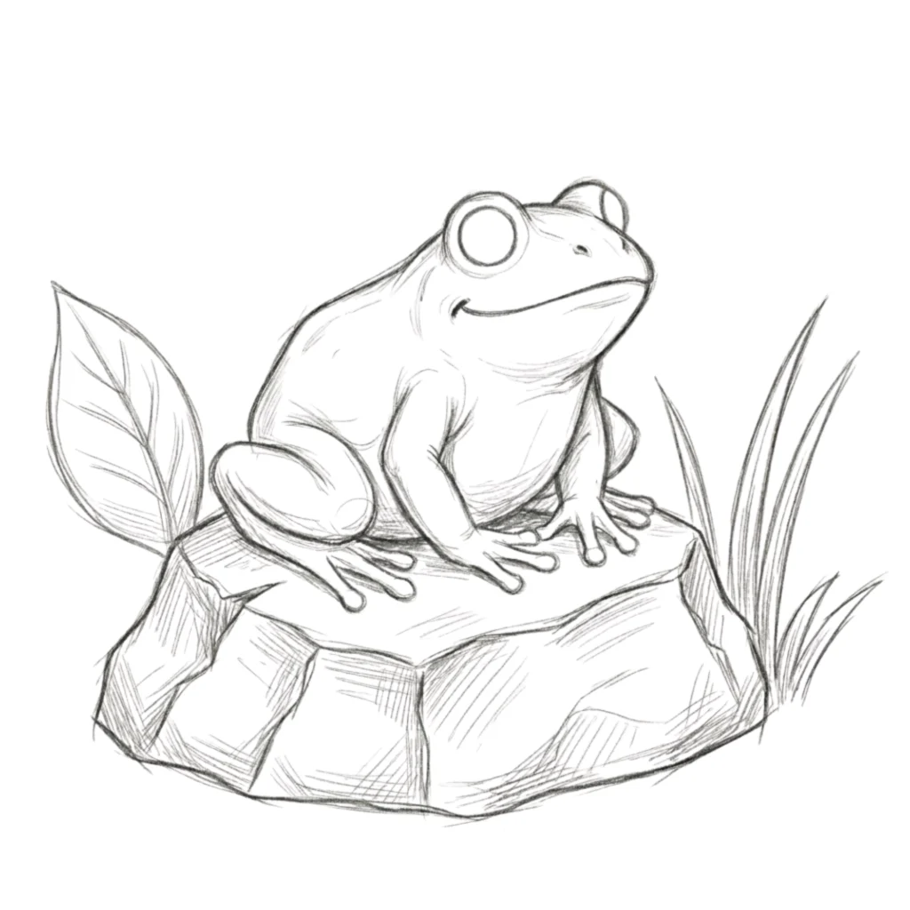 Frog Sitting on a Rock Drawing
