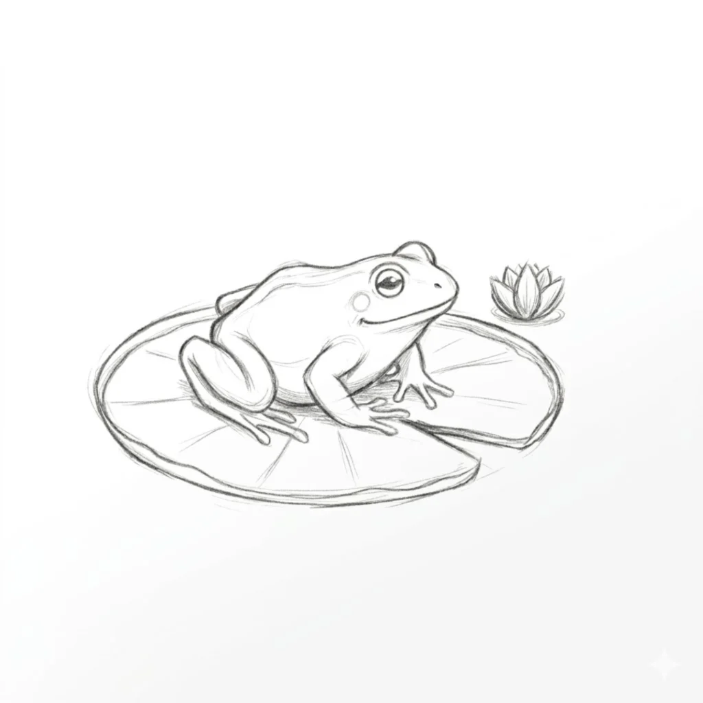Frog on a Lily Pad Drawing