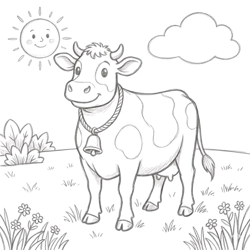 Happy Cow with a Bell Around Its Neck