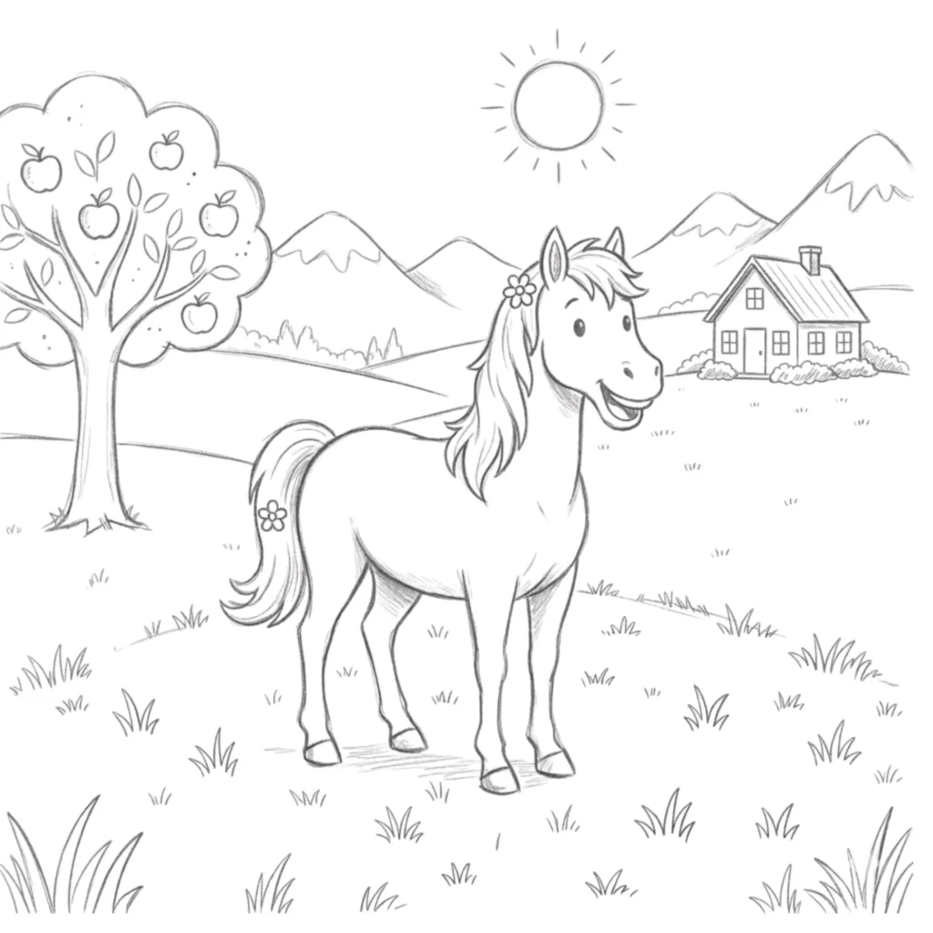 Happy Horse on a Farm