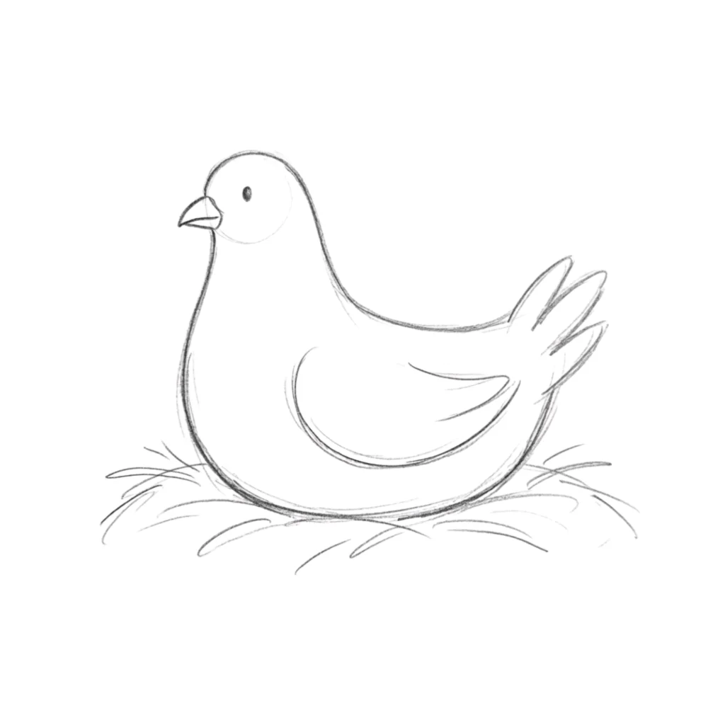 Hen Sitting Drawing