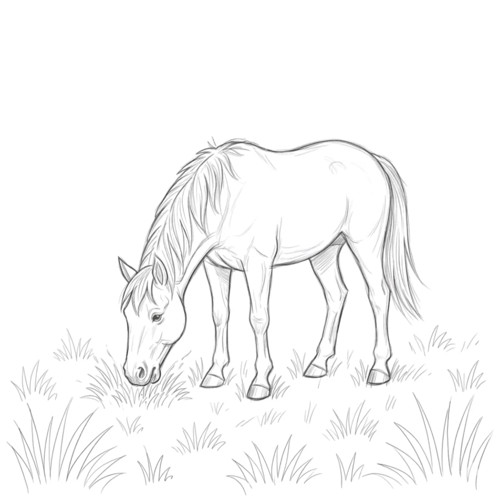 Horse Grazing on Green Grass