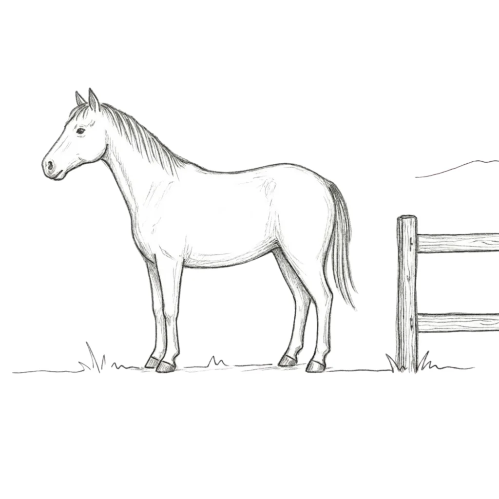 Horse Near a Wooden Fence