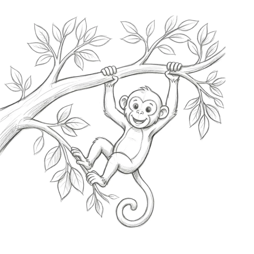 Monkey Hanging from a Tree Branch