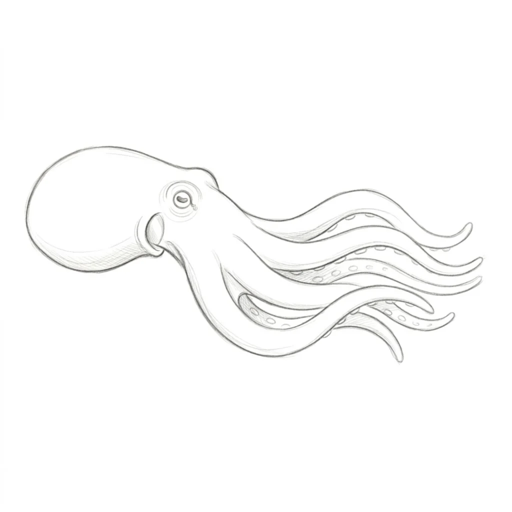 Octopus Side View Drawing
