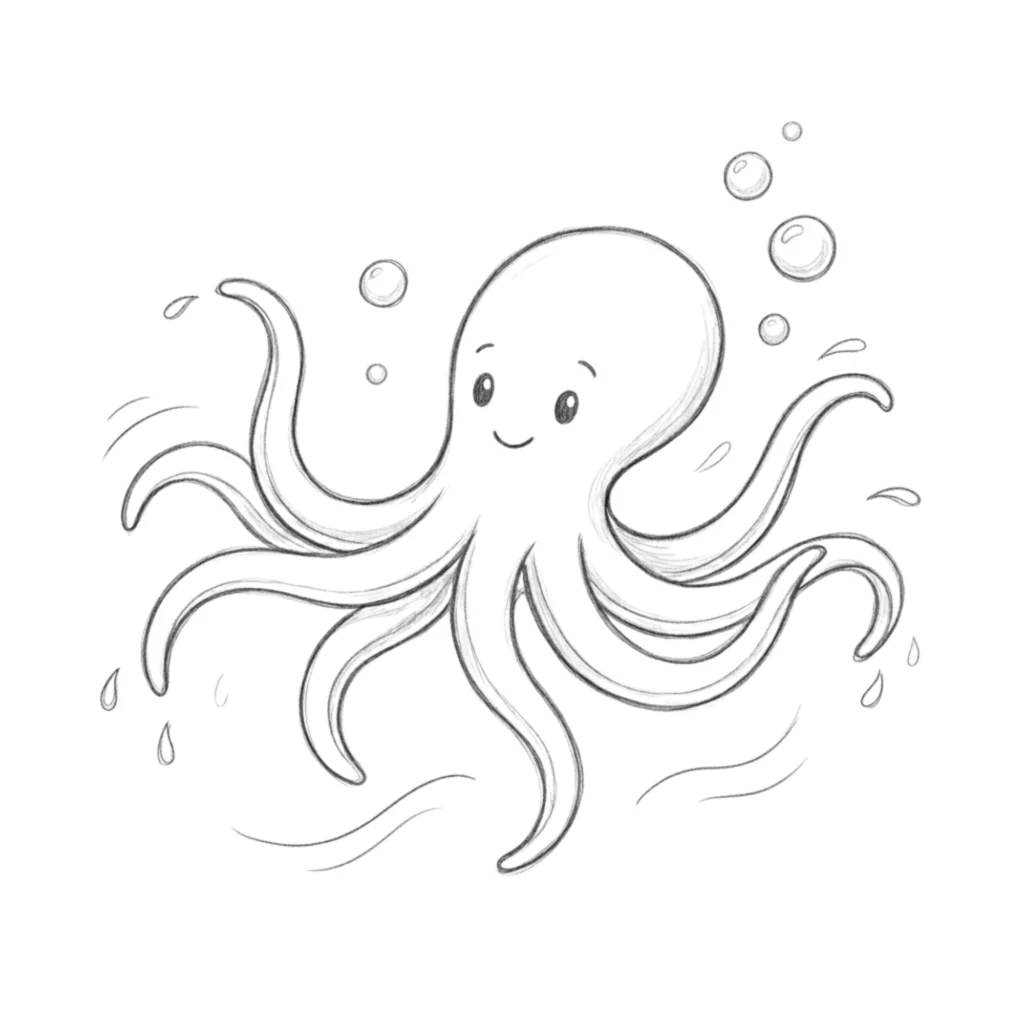 Octopus Swimming Drawing