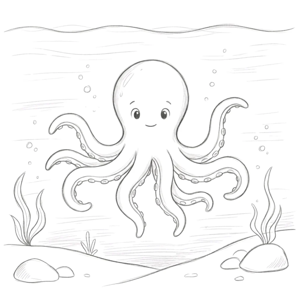 Octopus in Ocean Drawing