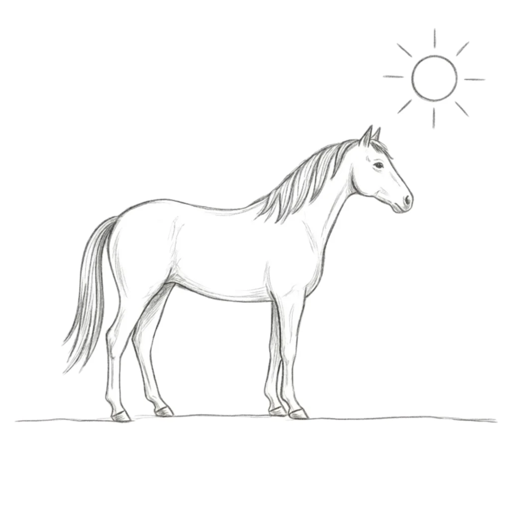 SimpPeaceful Horse Under the Sunle Horse Standing Side View