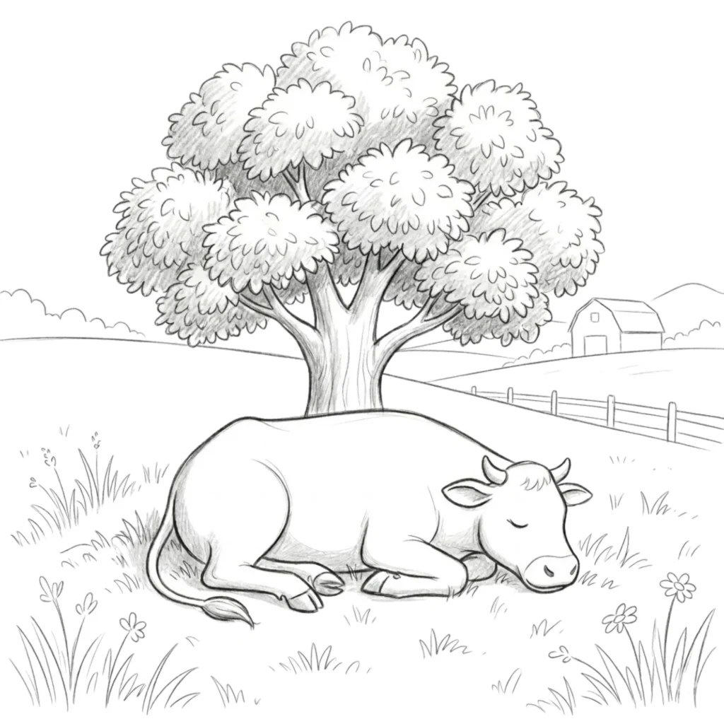 Sleeping Cow Under a Tree