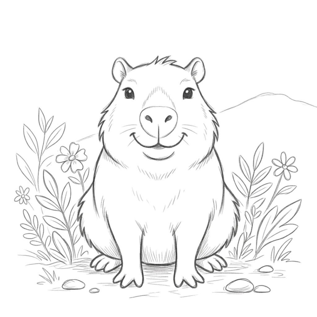 Smiling Capybara Drawing