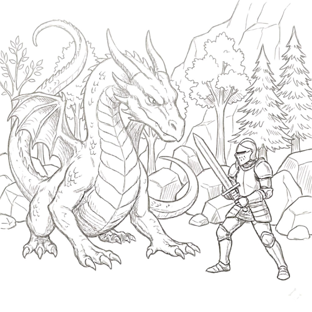 Dragon Fighting Knight Drawing