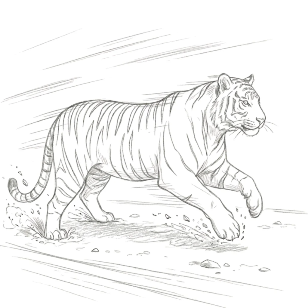 Running Tiger Drawing