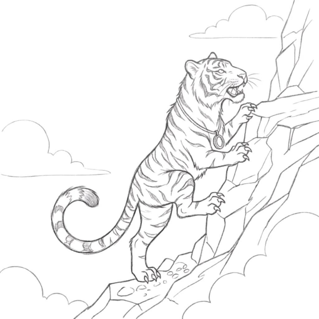 Tiger Climbing Rock Drawing