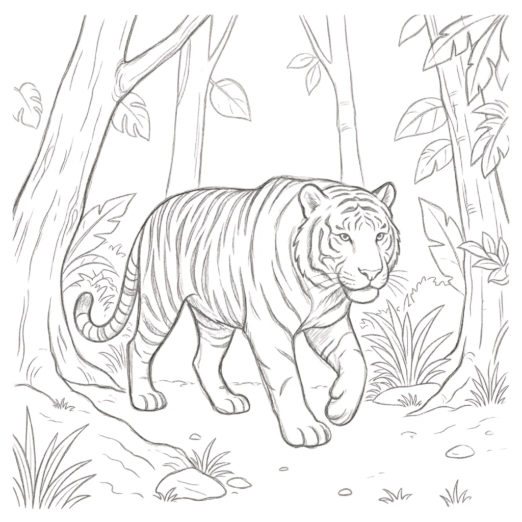 Tiger in Jungle Drawing