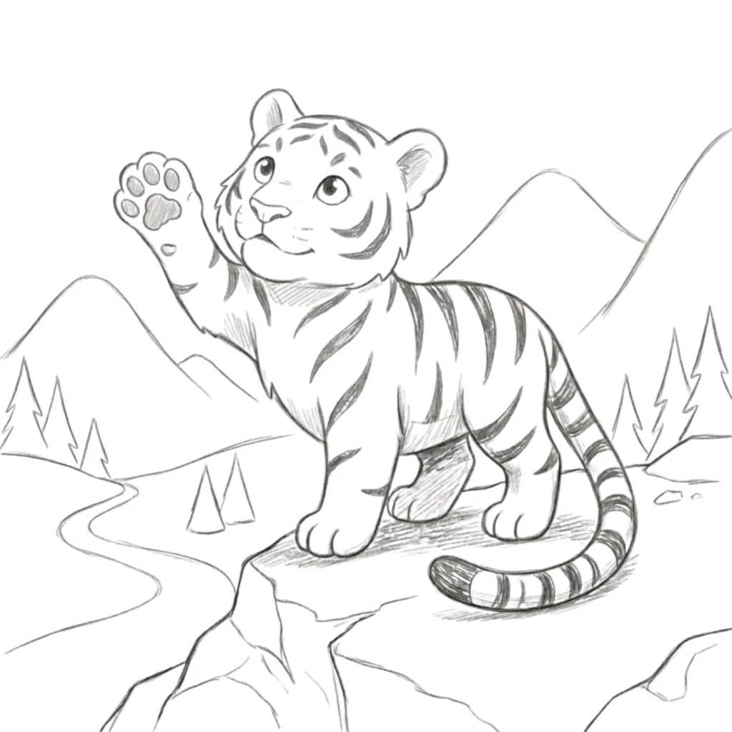 Tiger in Mountain Drawing