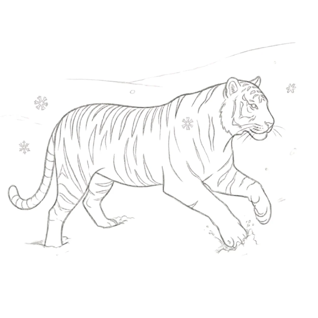 Tiger in Snow Drawing