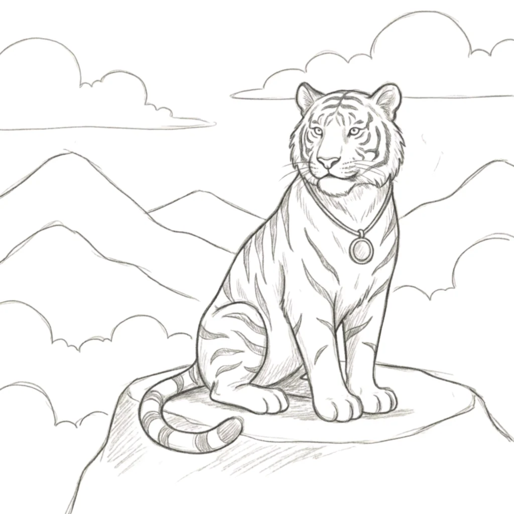 Tiger Sitting Pose Drawing