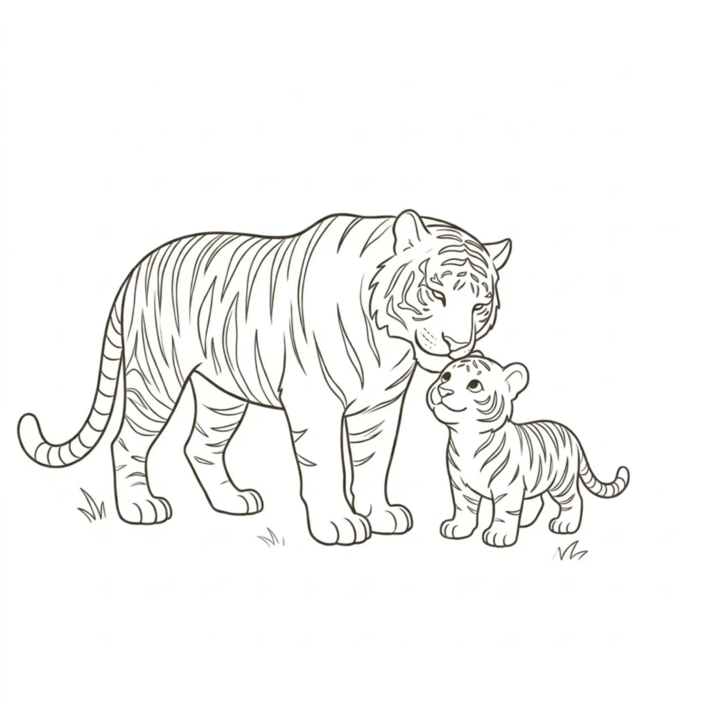 Tiger with Cub Drawing