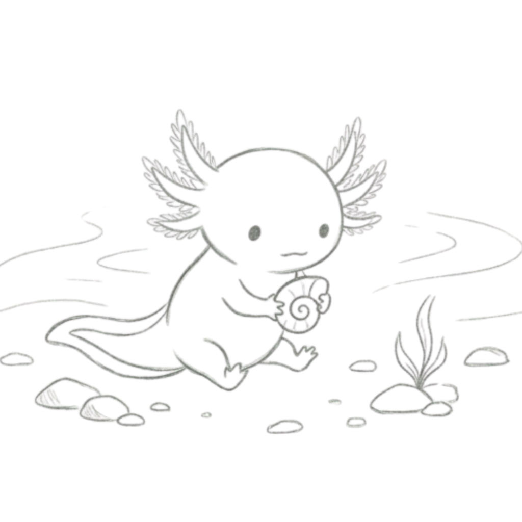 Axolotl Holding a Shell Drawing