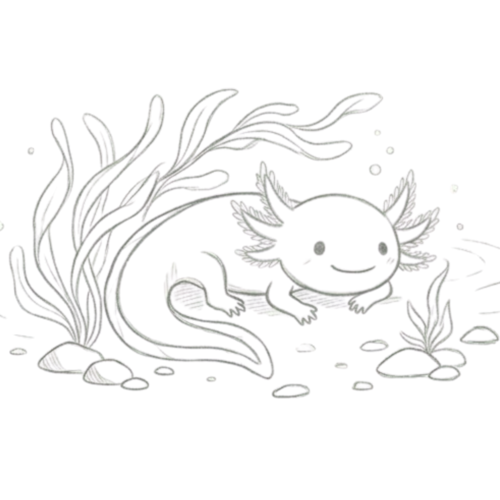 Axolotl Near Plants Drawing