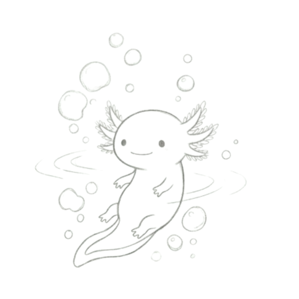 Axolotl with Bubbles Drawing