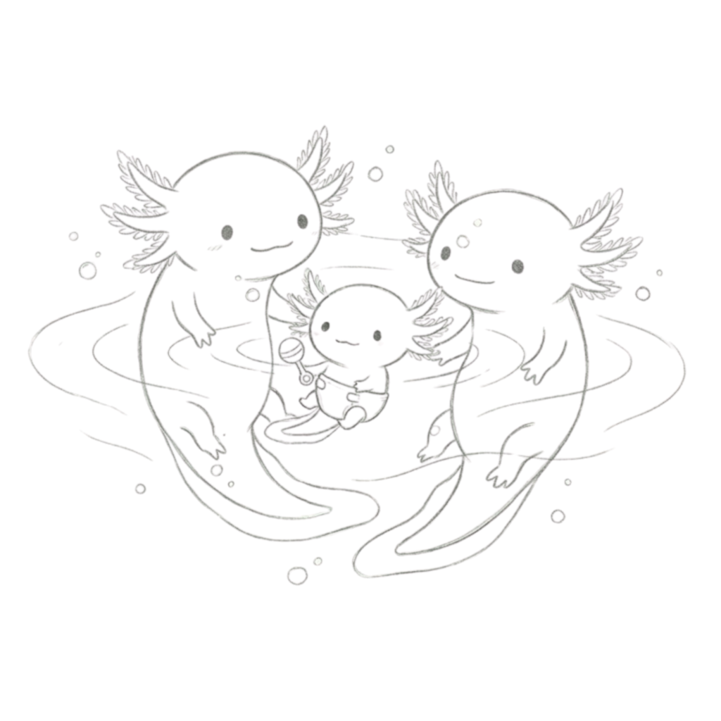 Axolotl with Family Drawing