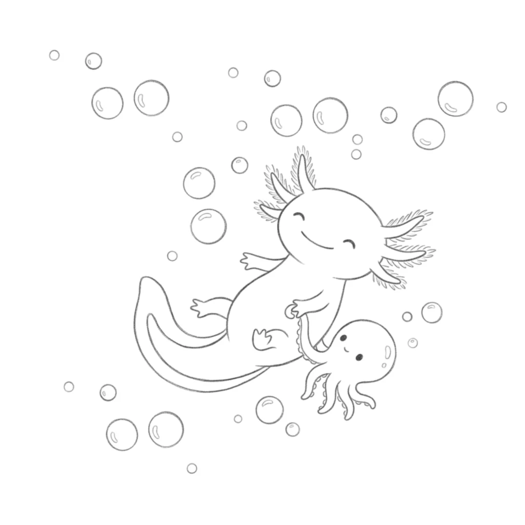 Axolotl with Octopus Drawing