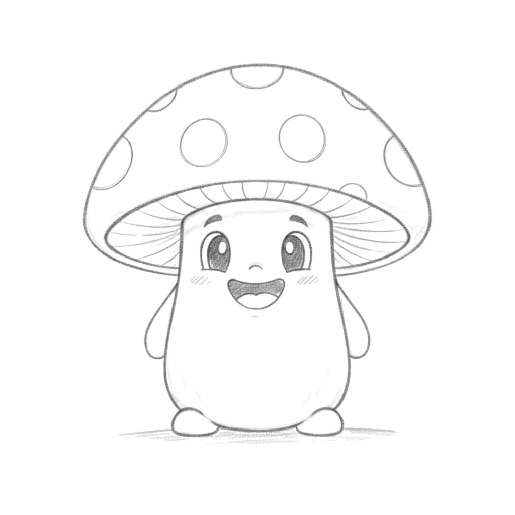 Big Mushroom with Smile Drawing