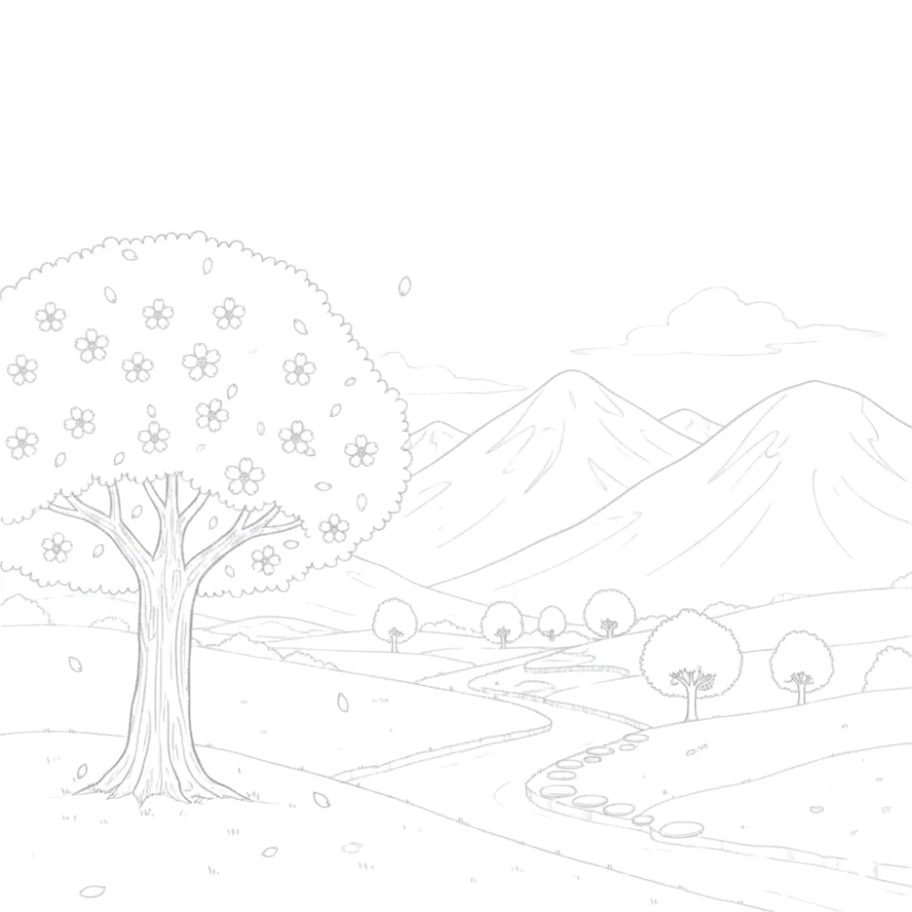Cherry Blossom with Mountains