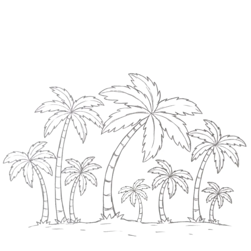 Group of Palm Trees Drawing
