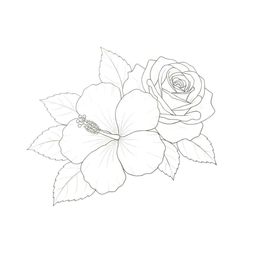 Hibiscus and a Rose Drawing