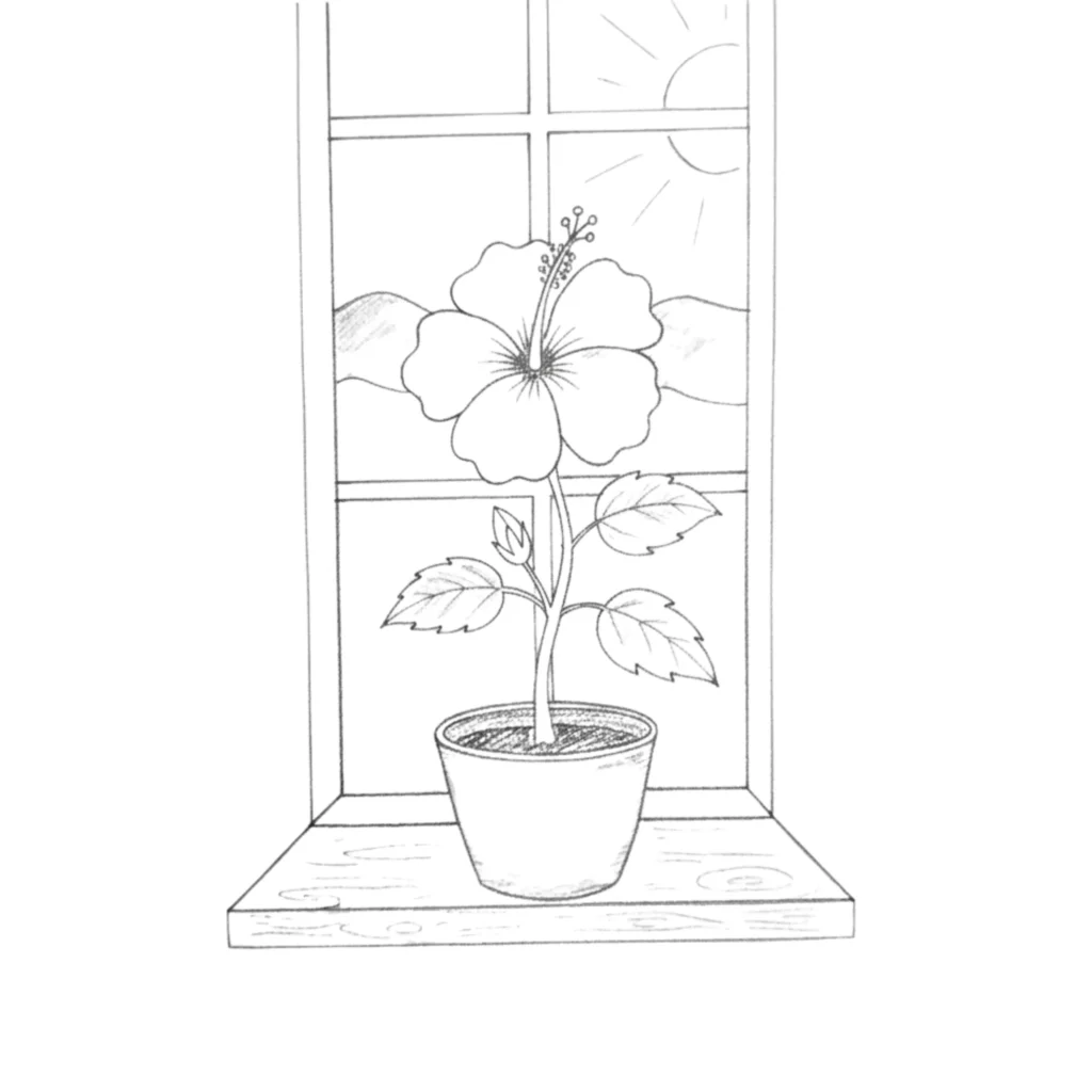 Hibiscus by the Window Drawing