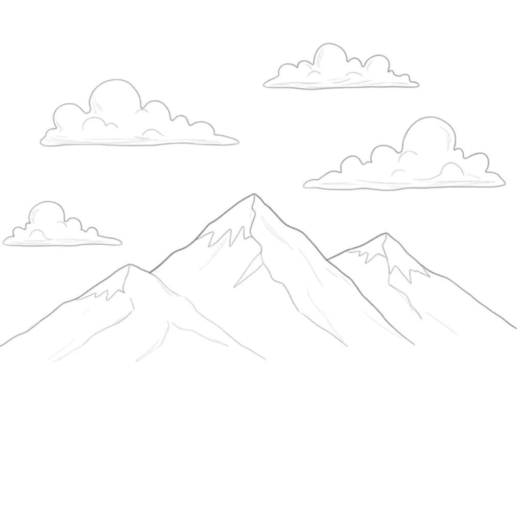 Mountain and Cloud Sky Drawing