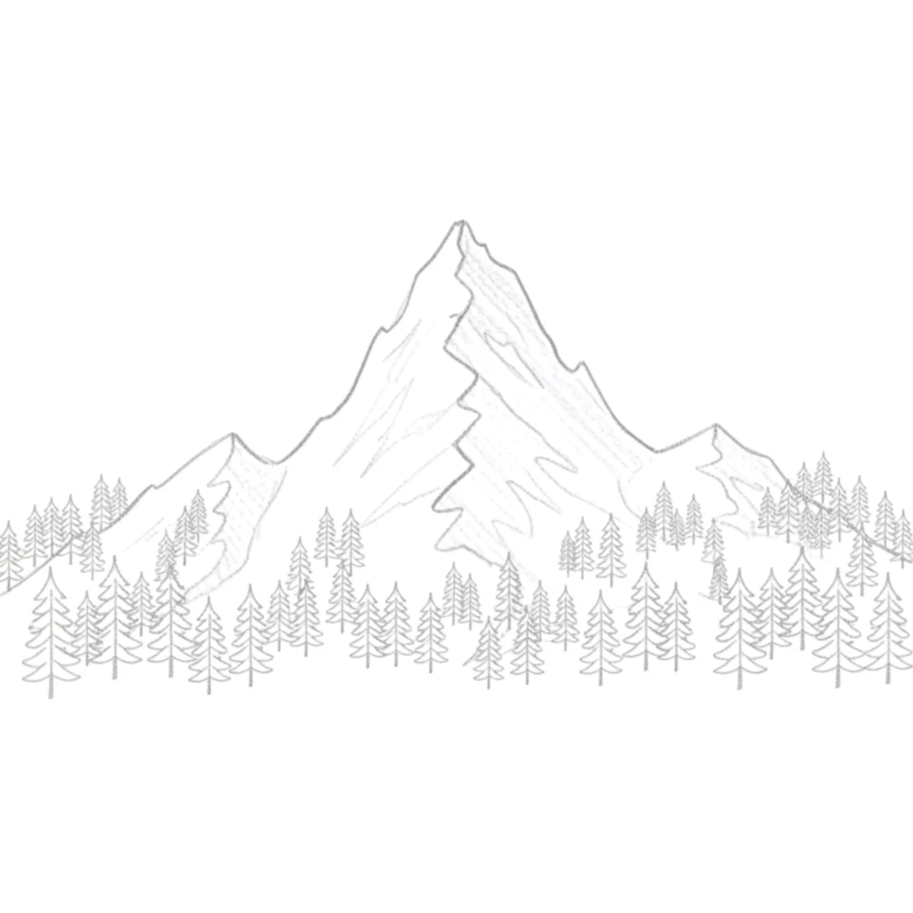 Mountain with Pine Trees Drawing