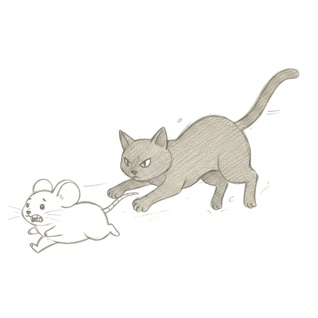 Mouse Running from Cat