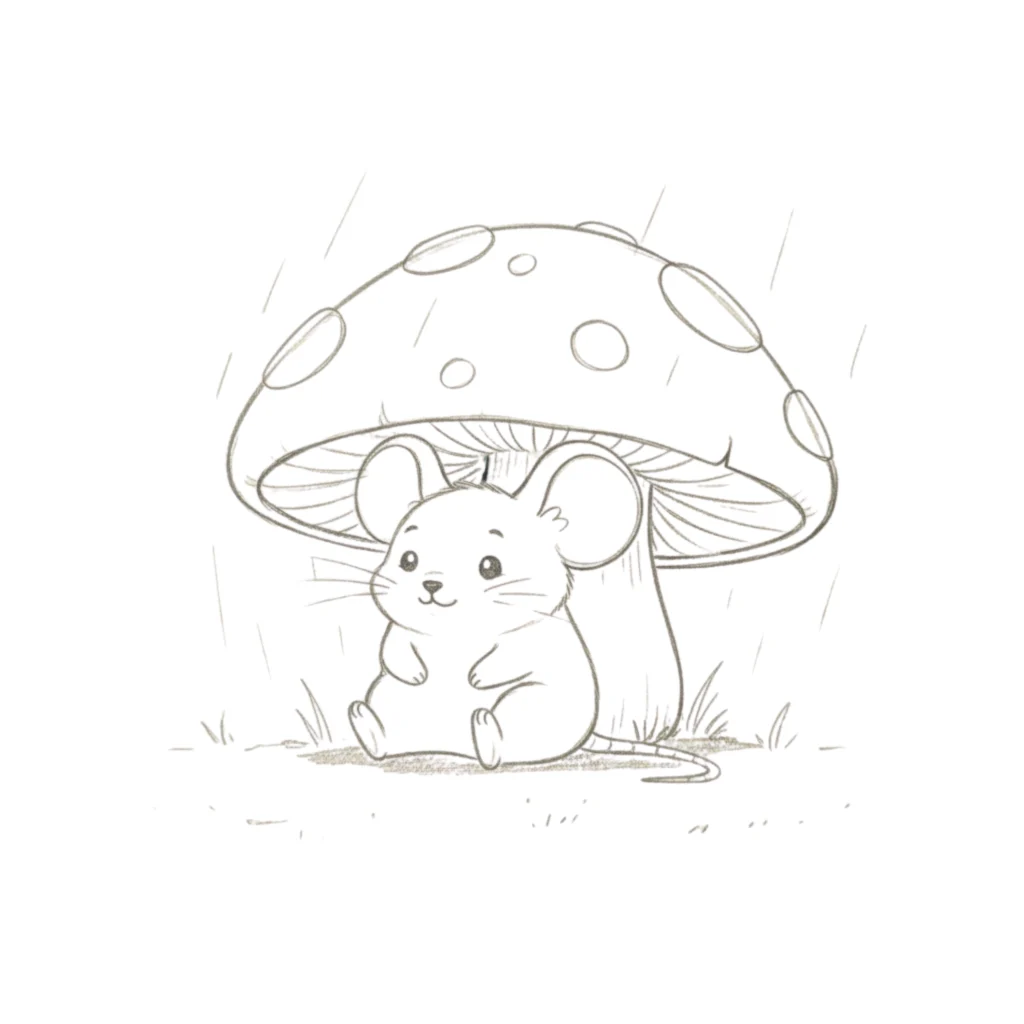 Mouse Under Mushroom Drawing