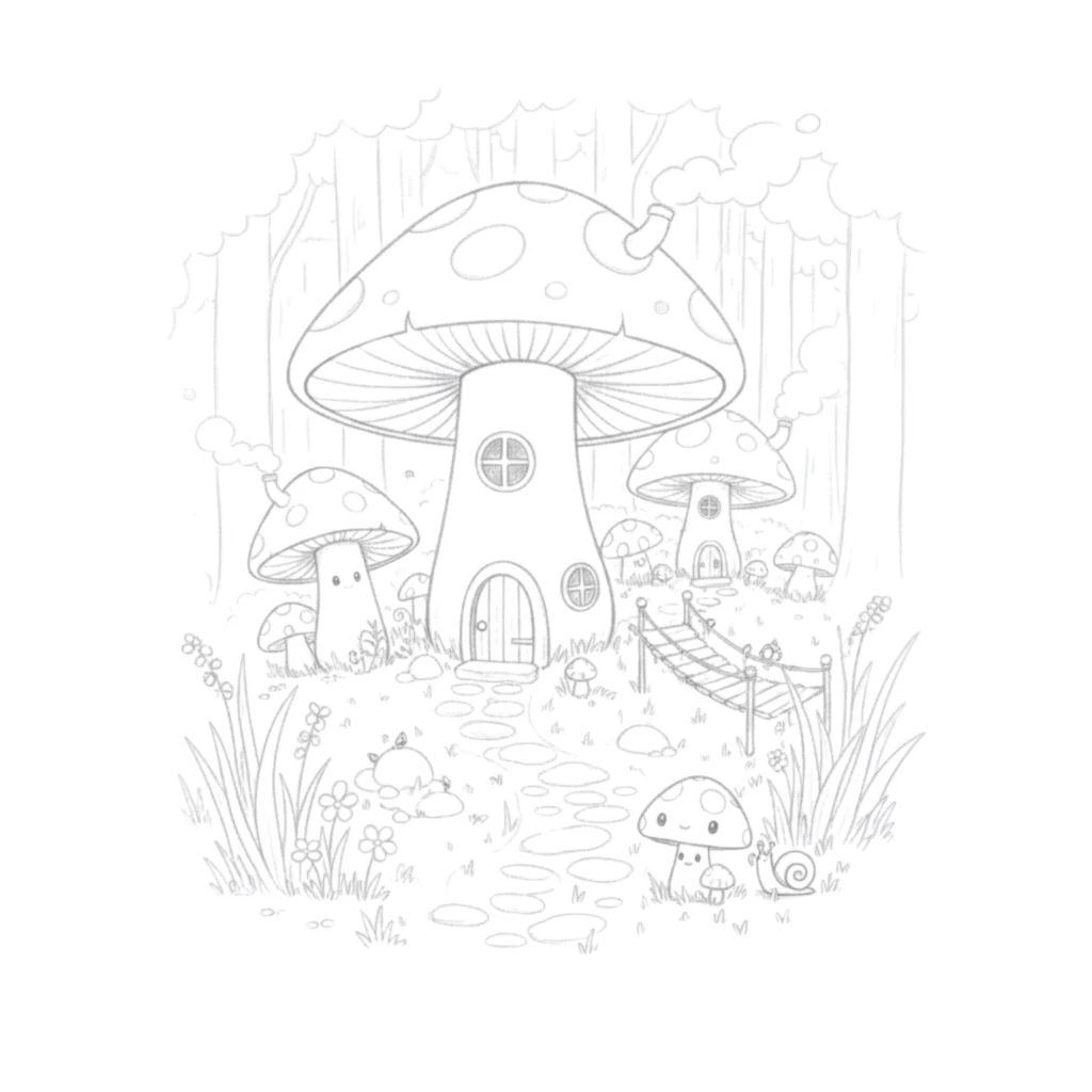 Mushroom Garden Drawing
