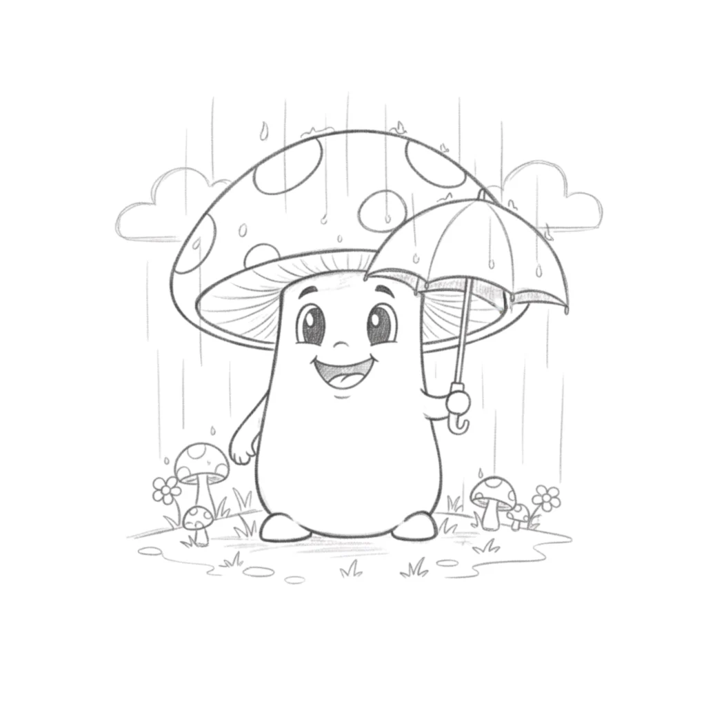 Mushroom in Rainy Weather Drawing