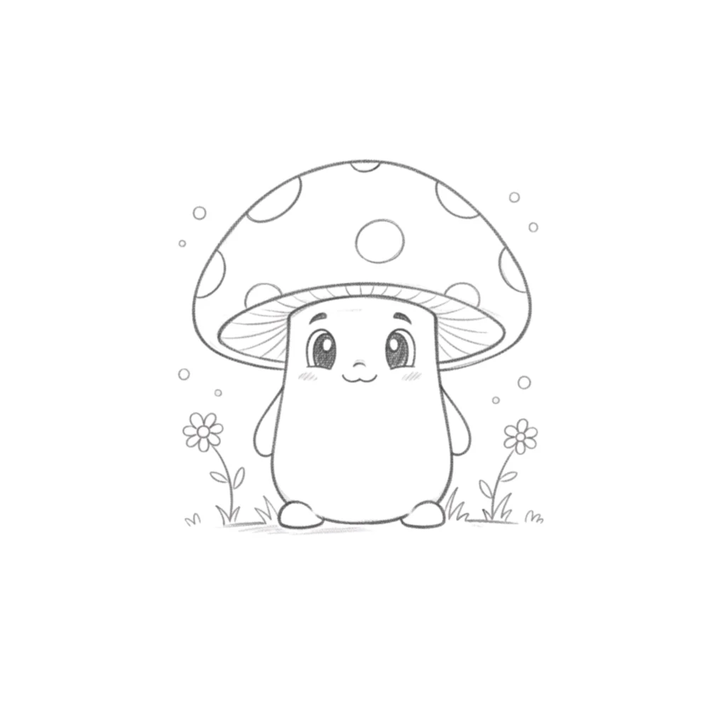 Mushroom with Flowers Drawing