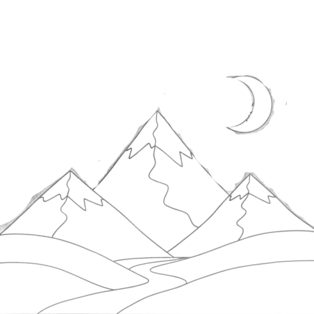 Night Sky Mountain Drawin