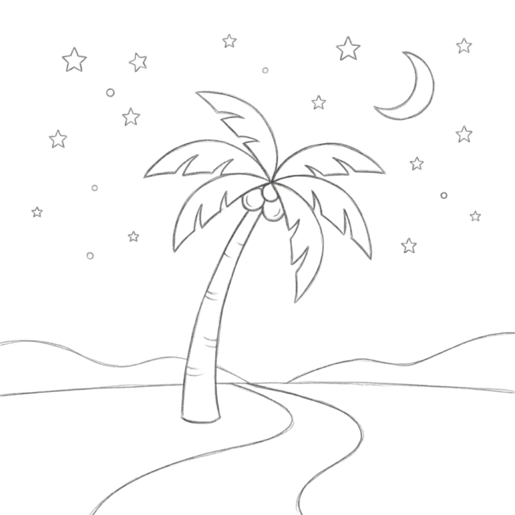 Night Sky Palm Tree Drawing