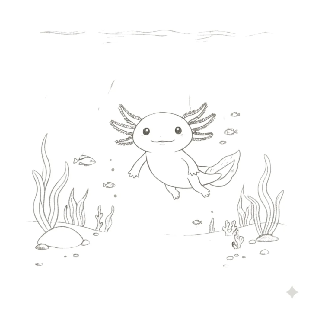 Ocean With Axolotl Fish Drawing